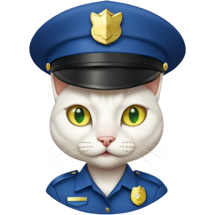 white cat police, yellow and green eyes emoji
