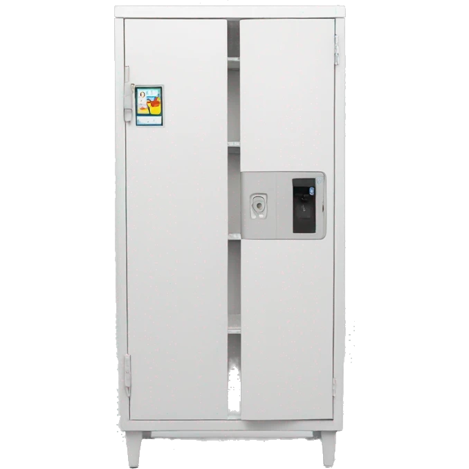 smart package locker, white, with screen, front emoji
