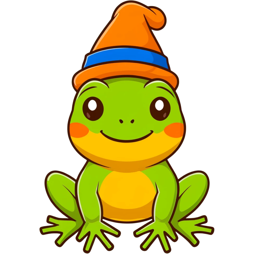 frog blinking and smiling while wearing a blue hat emoji