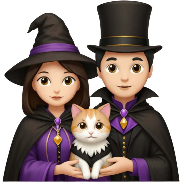 magician couple and their pet cat emoji