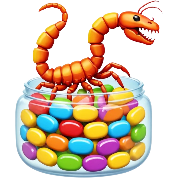 A 3D cartoon candy with a small scorpion inside, bright colors, clear reflection, realistic Memoji-style. emoji