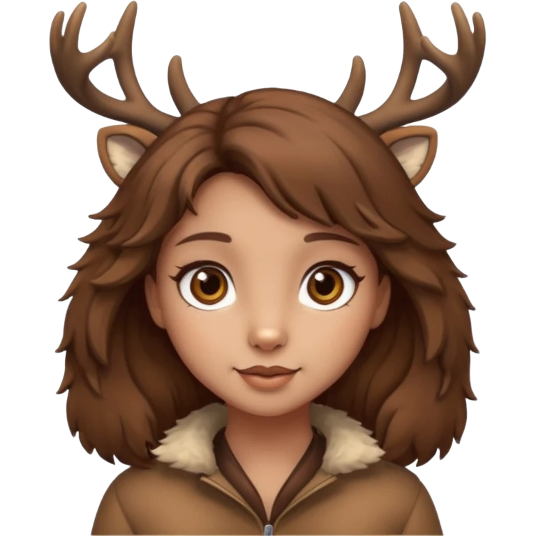 Make a cute girl deer with brown hair and brown eyes emoji