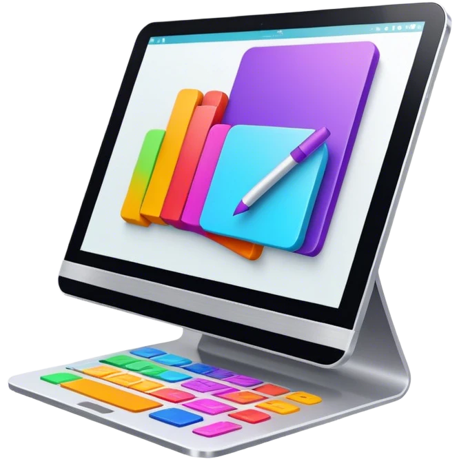 vibrant and modern icon of Animation and Motion Design, featuring elements like a single graphic tablet and stilus, dynamic motion lines, and visuals of the process of creating animated films and GIF animations. The design colorful, and dynamic, without any emojis. The background transparent emoji
