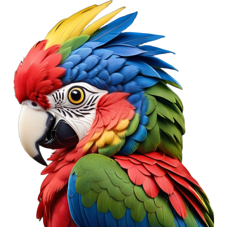 Cinematic Realistic Noble Macaw Portrait Emoji, Poised and majestic, with a robust, vibrant build and meticulously detailed plumage in scarlet, deep blue, and touches of gold, a strong, curved beak and piercing, intelligent eyes, rendered with lifelike feather texture and natural lighting, high shine, commanding and regal, styled with an air of tropical authority, focused and attentive, soft glowing outline, capturing the essence of a watchful and confident macaw that appears ready to soar out of the screen with effortless splendor! emoji