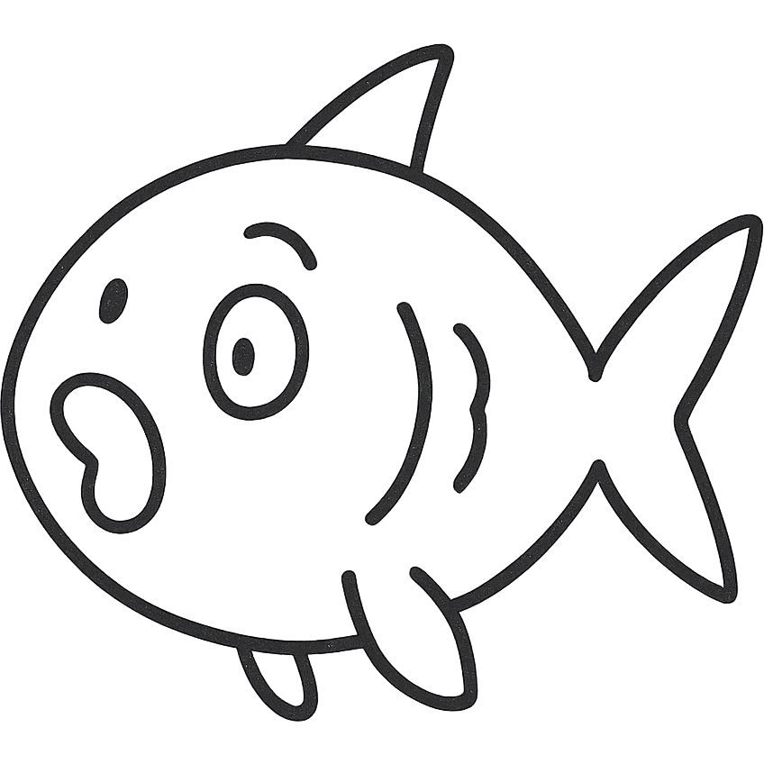 hand-drawn outline style surprised fish icon emoji