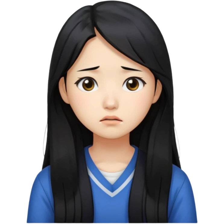  Korean female college student with a worried face , long hair,  emoji