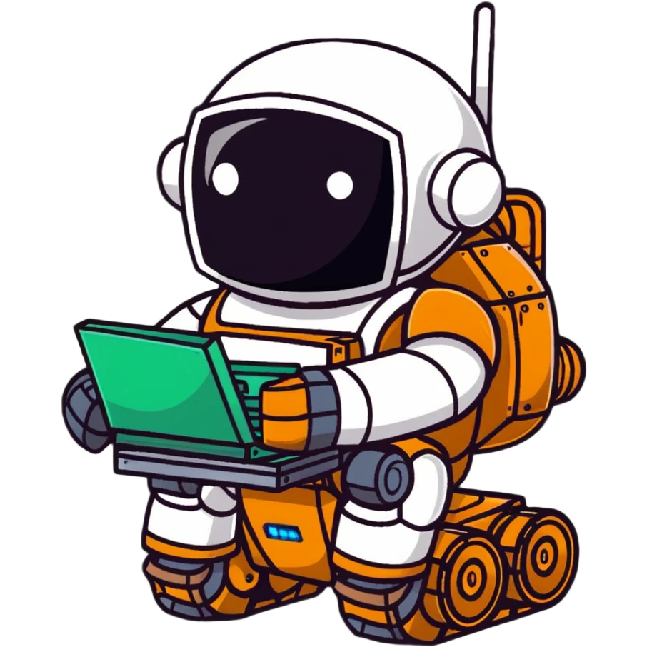 Rusted scavenger robot with patchwork body plates carrying collected treasures emoji