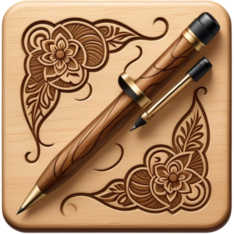 Pyrography icon, wooden surface with detailed burn marks, intricate patterns etched into wood using a hot stylus, no flames or smoke, minimalistic style, clean lines, transparent background. emoji