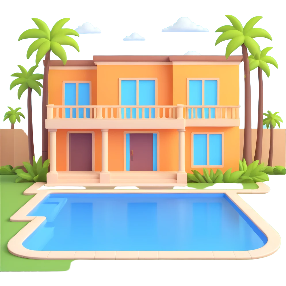 modern mansion with pool and palm trees emoji