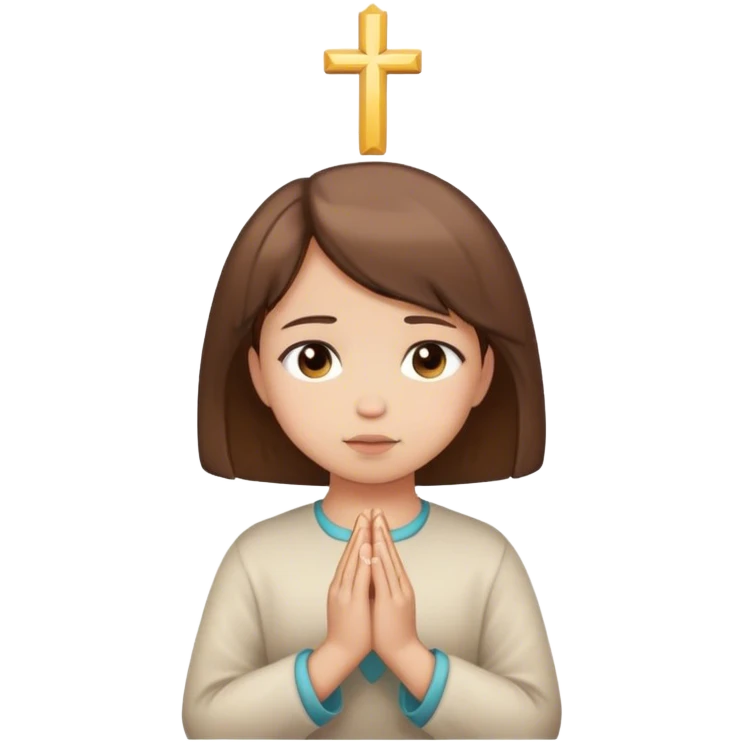 Girl with short brown hair praying emoji
