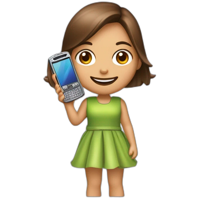 Girl holding Motorola Razr V3 mobile device with the iconic clamshell design emoji