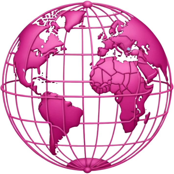 stylized globe with network lines and nodes in pink and light pink emoji