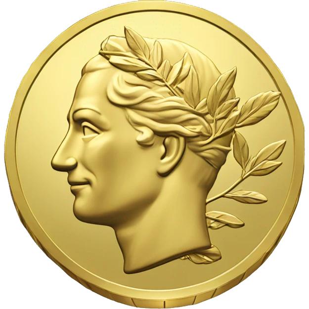 gold coin with large "50" label in center and laurel emoji