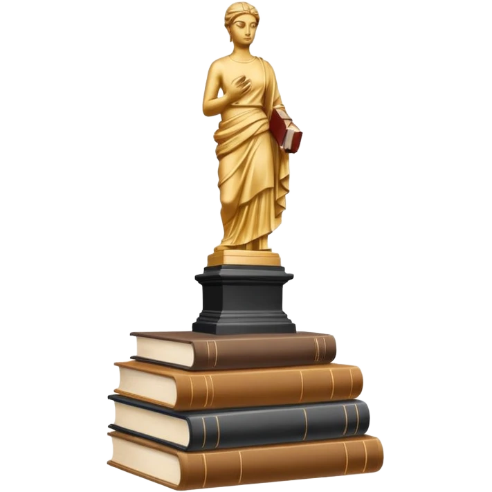 Minimalistic flat vector icon, iOS style, thin black contour on white background. Bust statue on a small pedestal next to a stack of books, symbolizing classic literature. Clean, no text, no shadows emoji