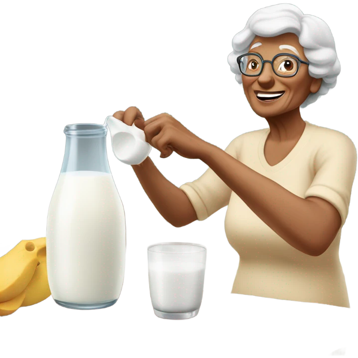 Grandma giving natural milk to neighbors  emoji