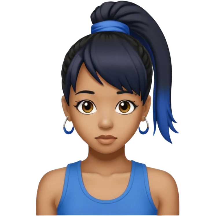 Lisa Left Eye Lopes black ponytail hair, blue tank top emoji