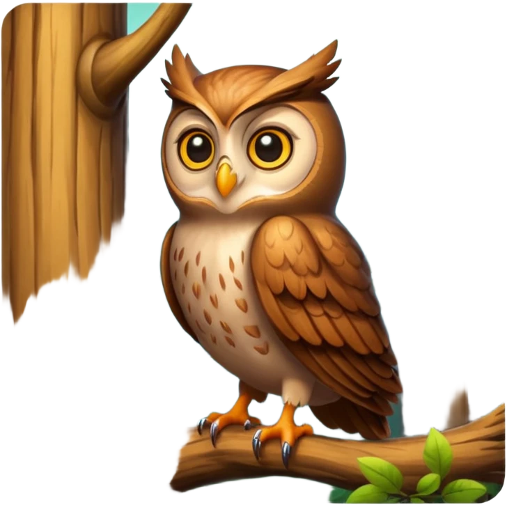 forest character side eye with owl perched emoji