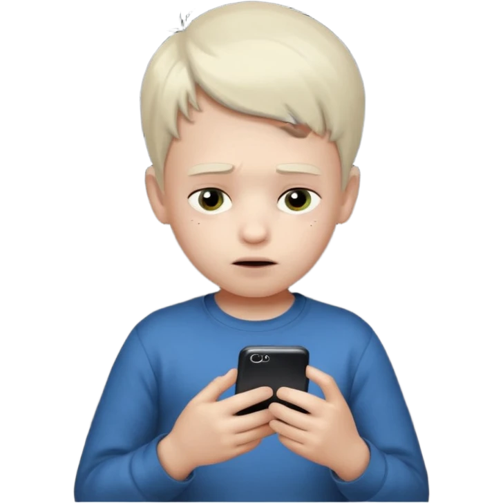 un niño de entre 3 - 10 años jugando con su celular, cansado en una habitacion apagada, el niño tiene piel blanca

 emoji