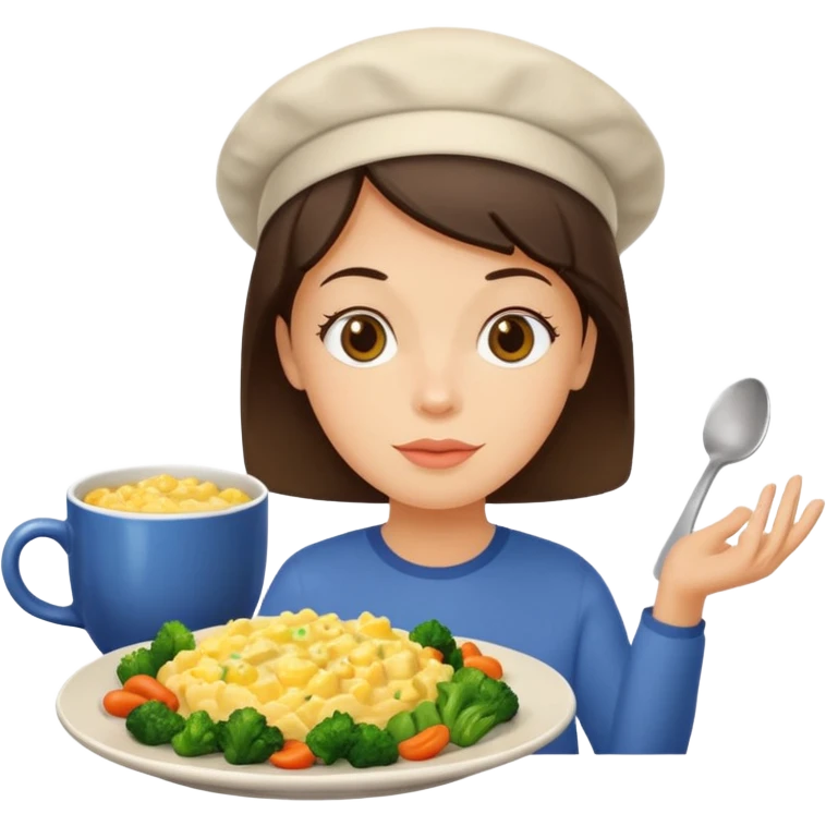 plate with eggs and veggies,  on the side coffee in cute mug emoji