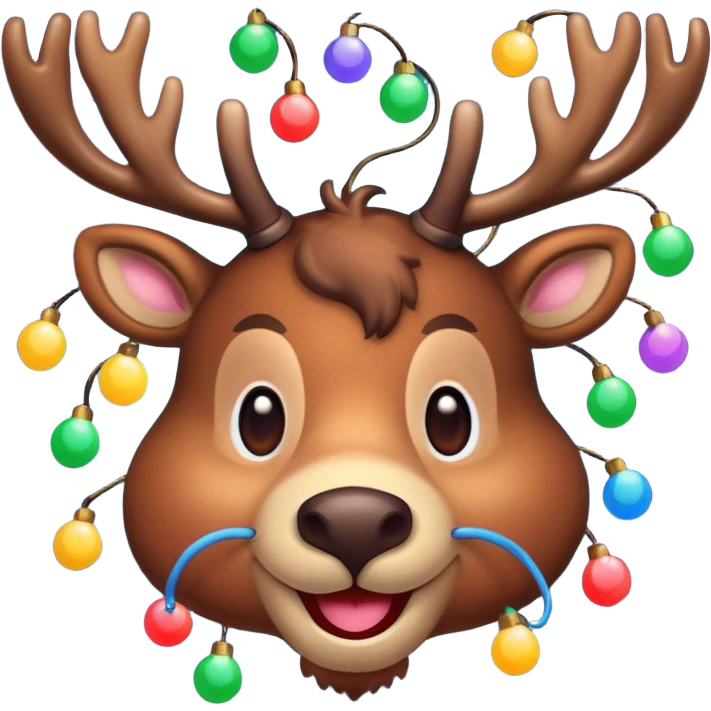 Τον Rudolf που χαμογελαει και με πολλά πολύχρωμα στρογγυλα λαμπιόνια στα κερατάκια του σε τυχαίες θεσεις emoji