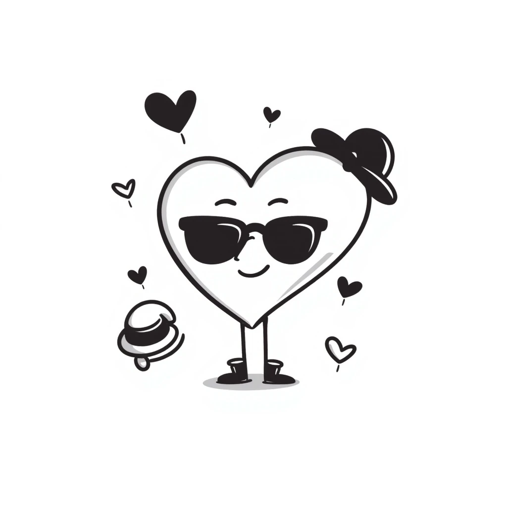 a heart with accessories, playful and sketchy, hand drawn doodle style emoji