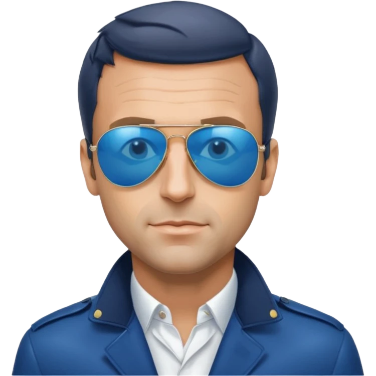 President Macron with mirrored blue aviator sunglasses emoji
