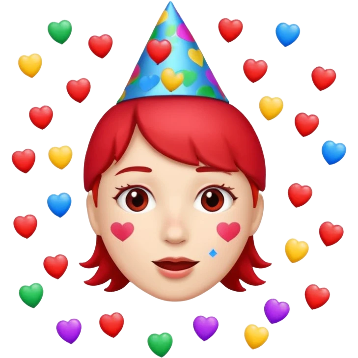 i want a  A festive heart face wearing a party hat and surrounded by confetti, it cant be a person it has to be a heart emoji