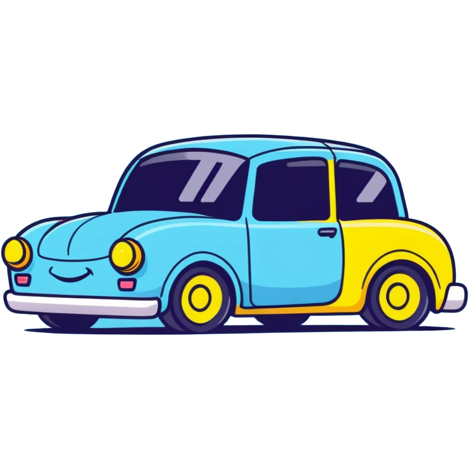 A yellow cartoon toy car with a cute face and rosy cheeks emoji