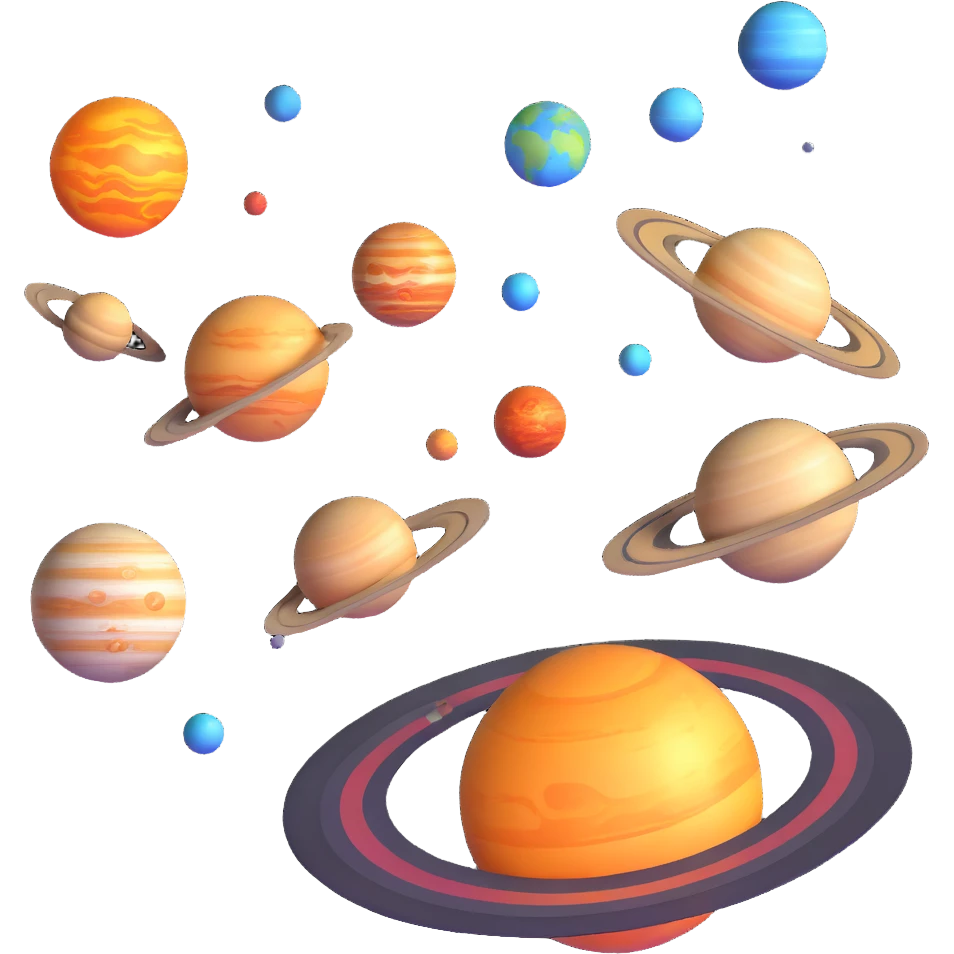 detailed 3D solar system with sun and planets emoji