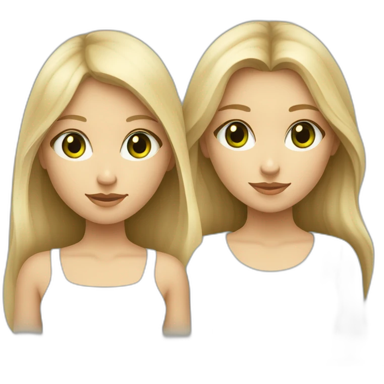 deux filles une fille blonde au yeux vert et fille brune au yeux bleua la peau beige emoji