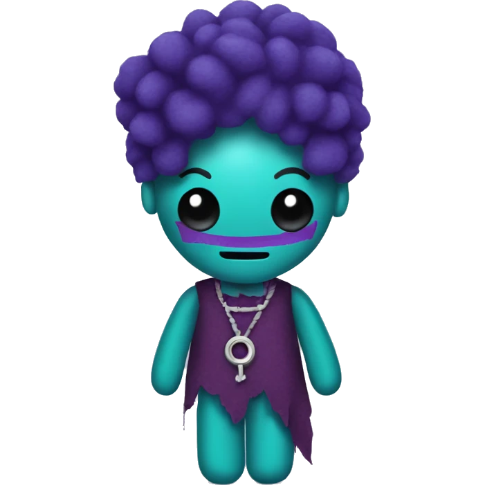 Teal and purple voodoo doll emoji