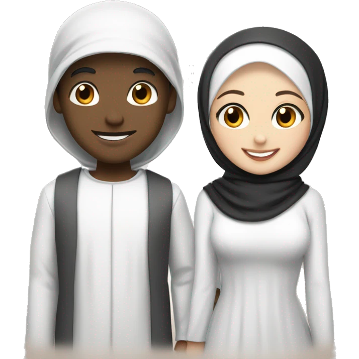 Happy couple boy with black hair and white hijab girl  emoji