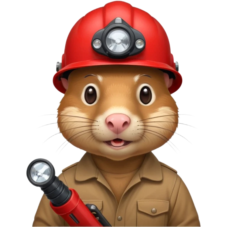 a mole rat with ore drill, red helmet, headlamp emoji