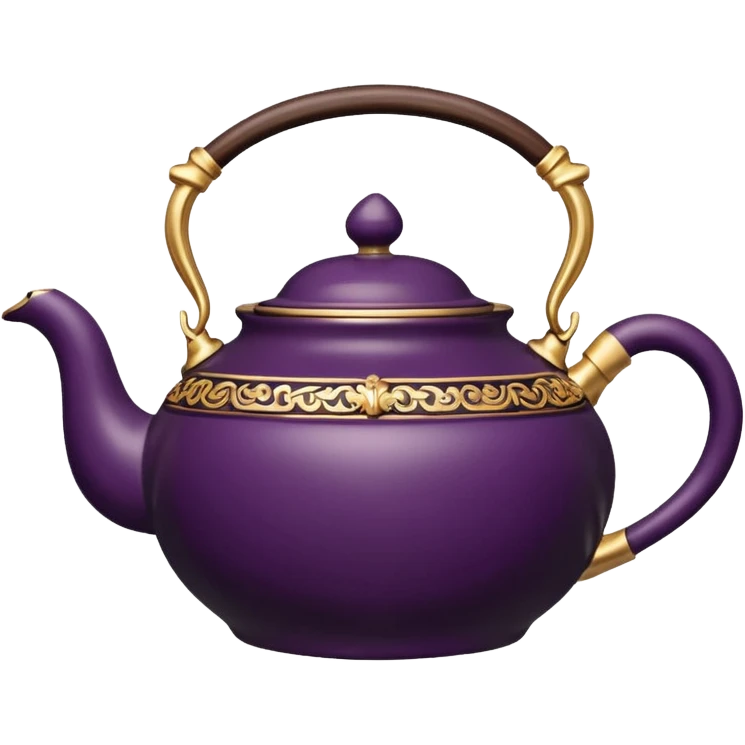 18th century realistic detailed dark plum color tea pot with realistic 14k gold  emoji