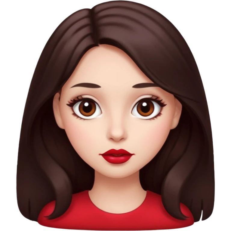 An featuring a woman with dark brown long hair, brown big eyes, light pinkish skin, red cheeks,  emoji