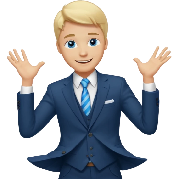 Blonde guy blue eyes dancing. Also wearing a suit and tie emoji