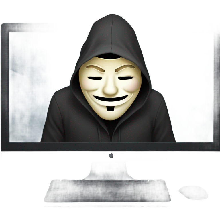 Computer hacker wearing  anonymous mask while crying emoji