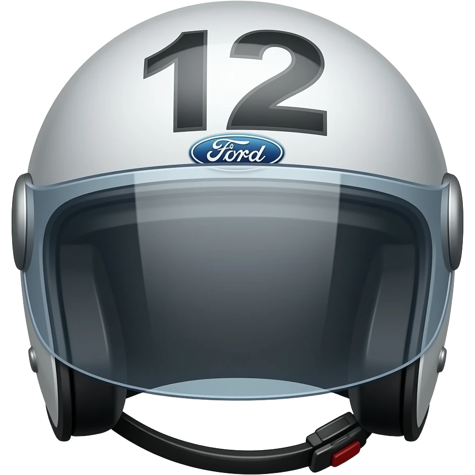 Change helmet with 12 on the front standing next to marsh gray colored 2025 ford emoji