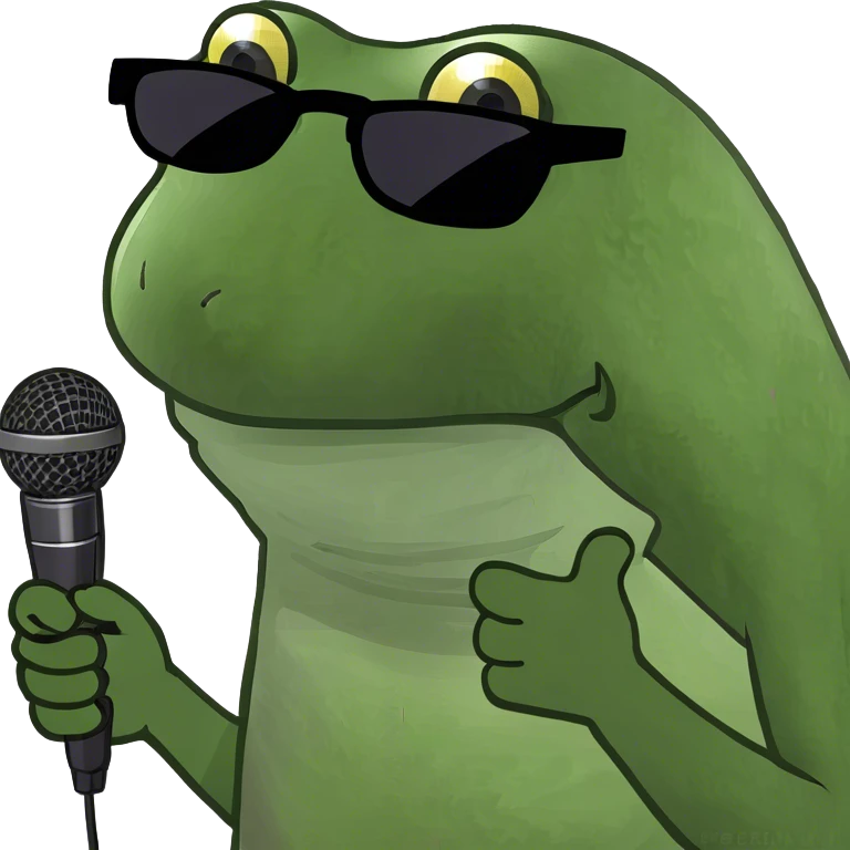 holding out a single microphone horizontally, wearing sunglasses emoji