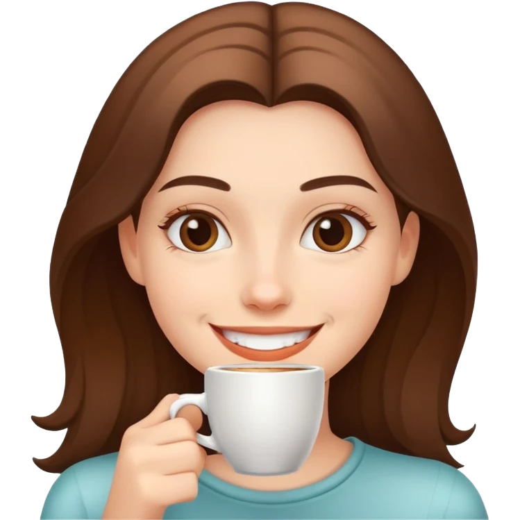 smiling girl with coffee cup emoji