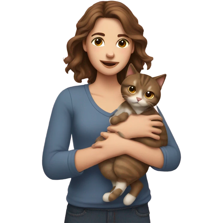 Girl with brown hair holding 2 cats emoji
