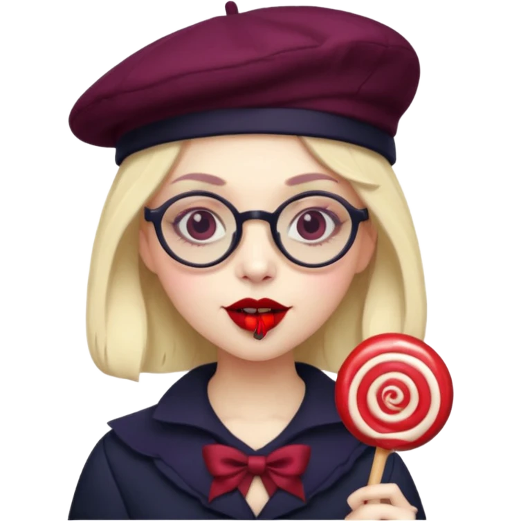 Vampire with lollipop, beret and glasses emoji