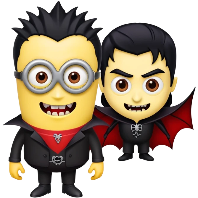 A minion with vampire teeth and a vampire body emoji