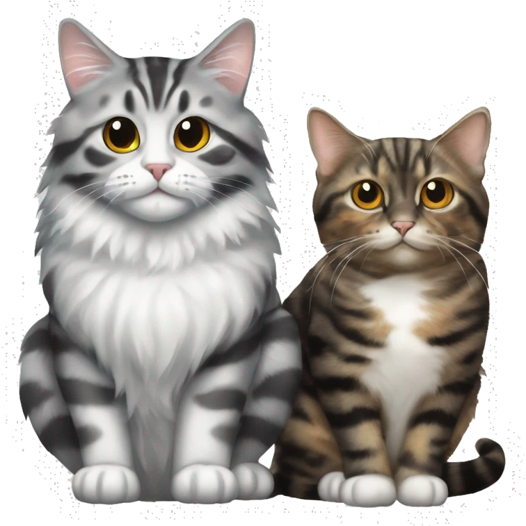 A silver tabby cat sitting next to a tortoiseshell cat  emoji
