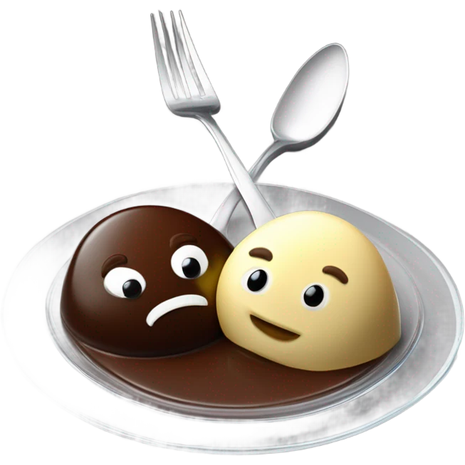 1 Chocolate quenelle and 1 vanilla quenelle on a fine dining glass plate emoji