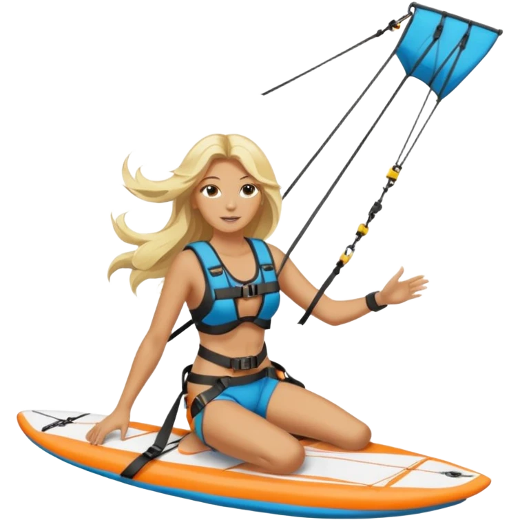 Blonde long haired ladie Kitesurfing with harness emoji
