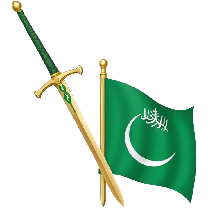 Saudi Arabian flag with green background, white Arabic inscription and sword emoji