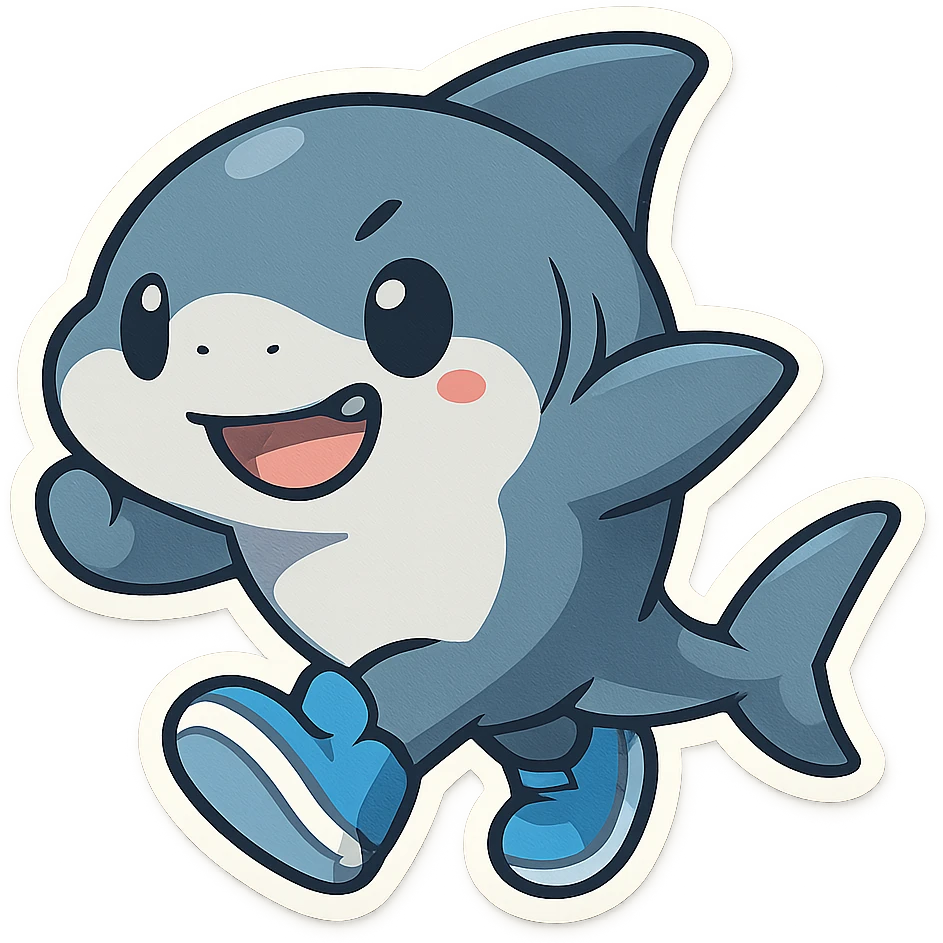 stylized shark character sporting blue shoes, energetic and modern emoji