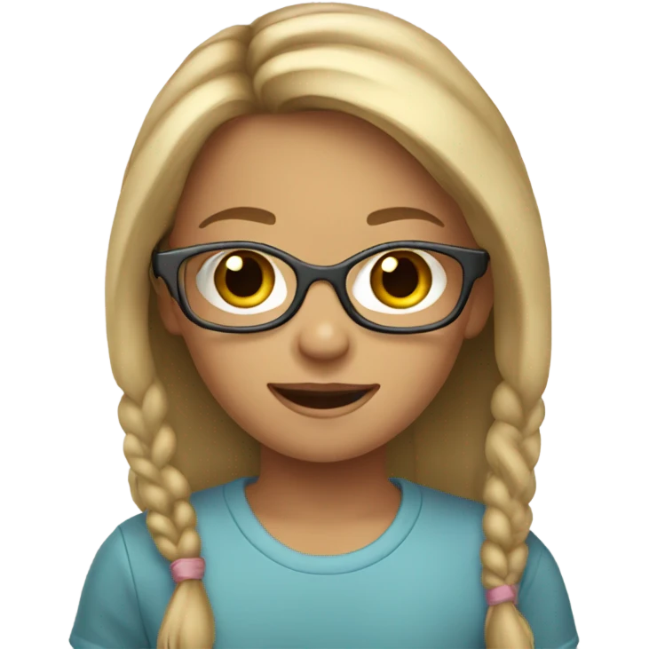 7 year old girl, blonde brown hair with glasses.  emoji