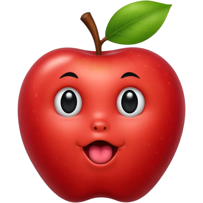 Create an emoji of a red apple with black eyes and a black line for a mouth with its tongue barely sticking out emoji